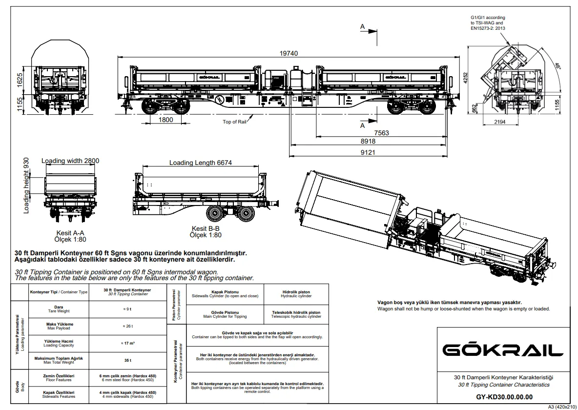 30-ft Devrilebilir Konteyner Teknik Çizimi